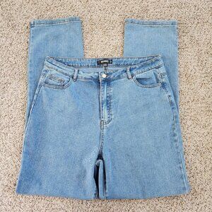 Missguided Straight Leg High Rise Jeans Light Wash Blue Denim